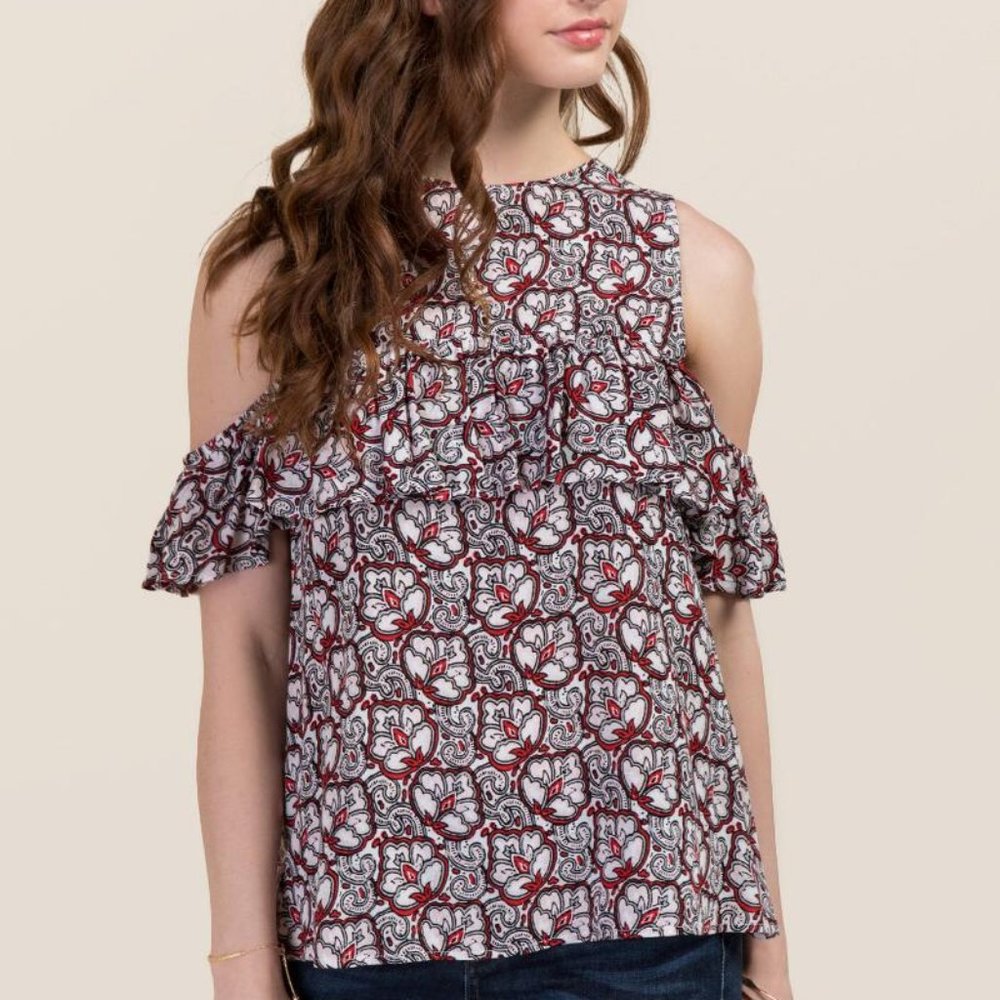 Francesca's Blue Rain Open Shoulder Blouse